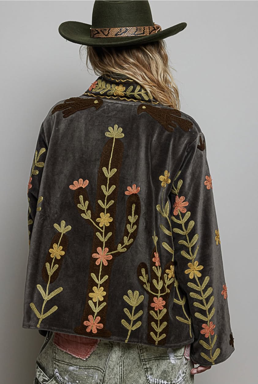 All Over Embroidered Velvet Jacket