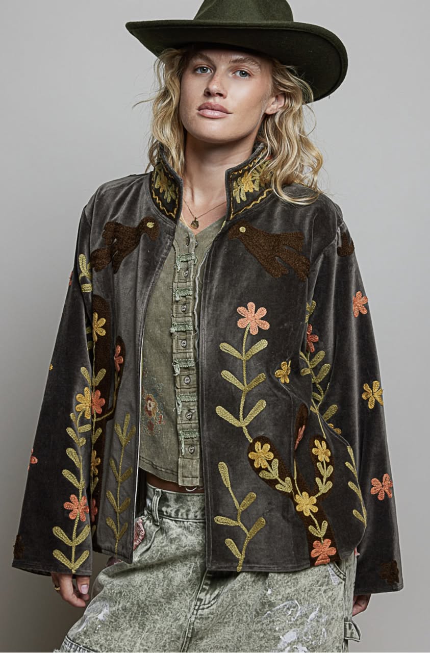 All Over Embroidered Velvet Jacket