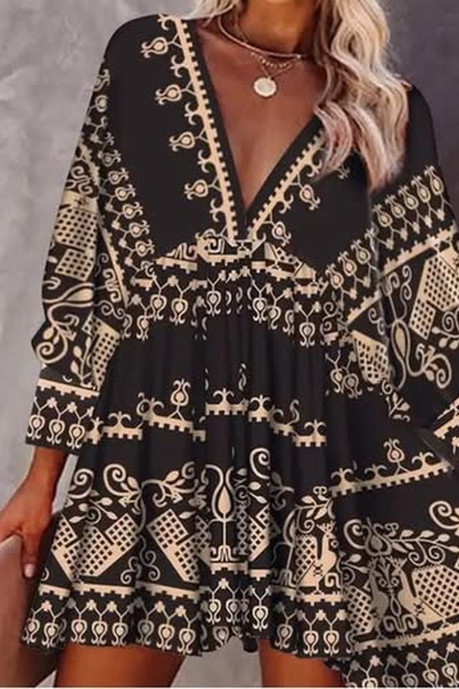 V Neck Gold Accent Dress