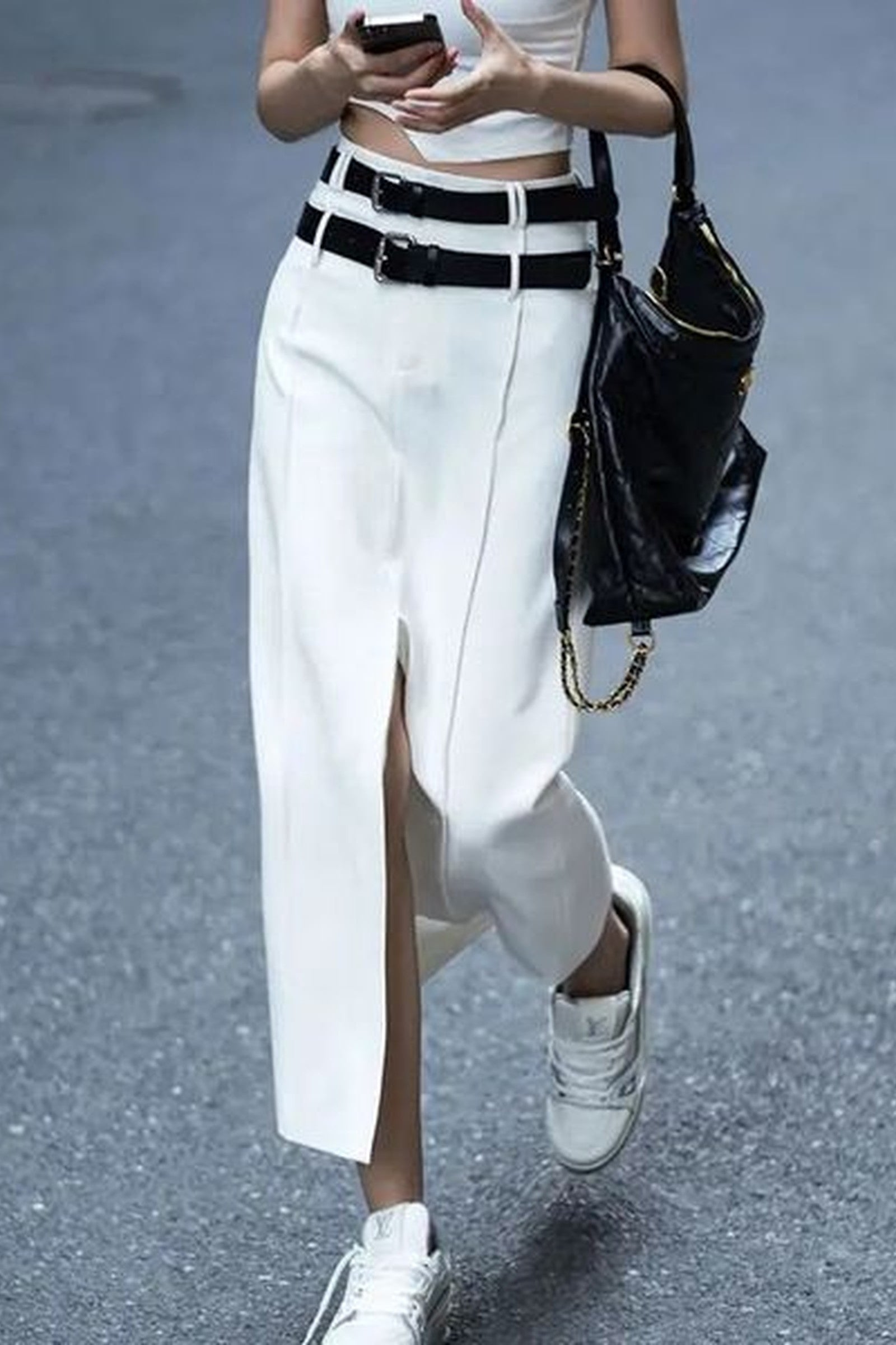 Double Belted White Skirt