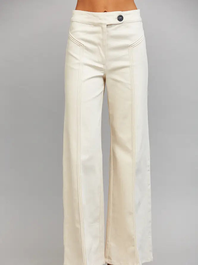 Cream Front Stitch Denim Pant