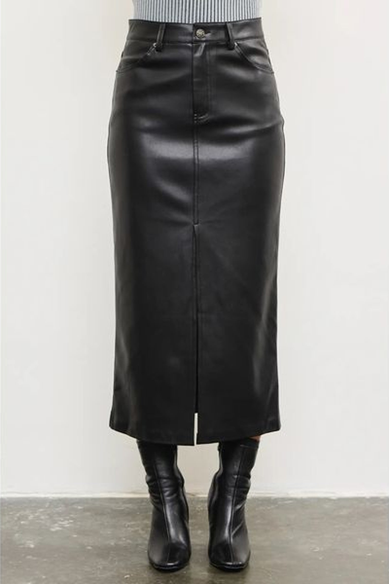 Belt Detail Slit Midi Skirt