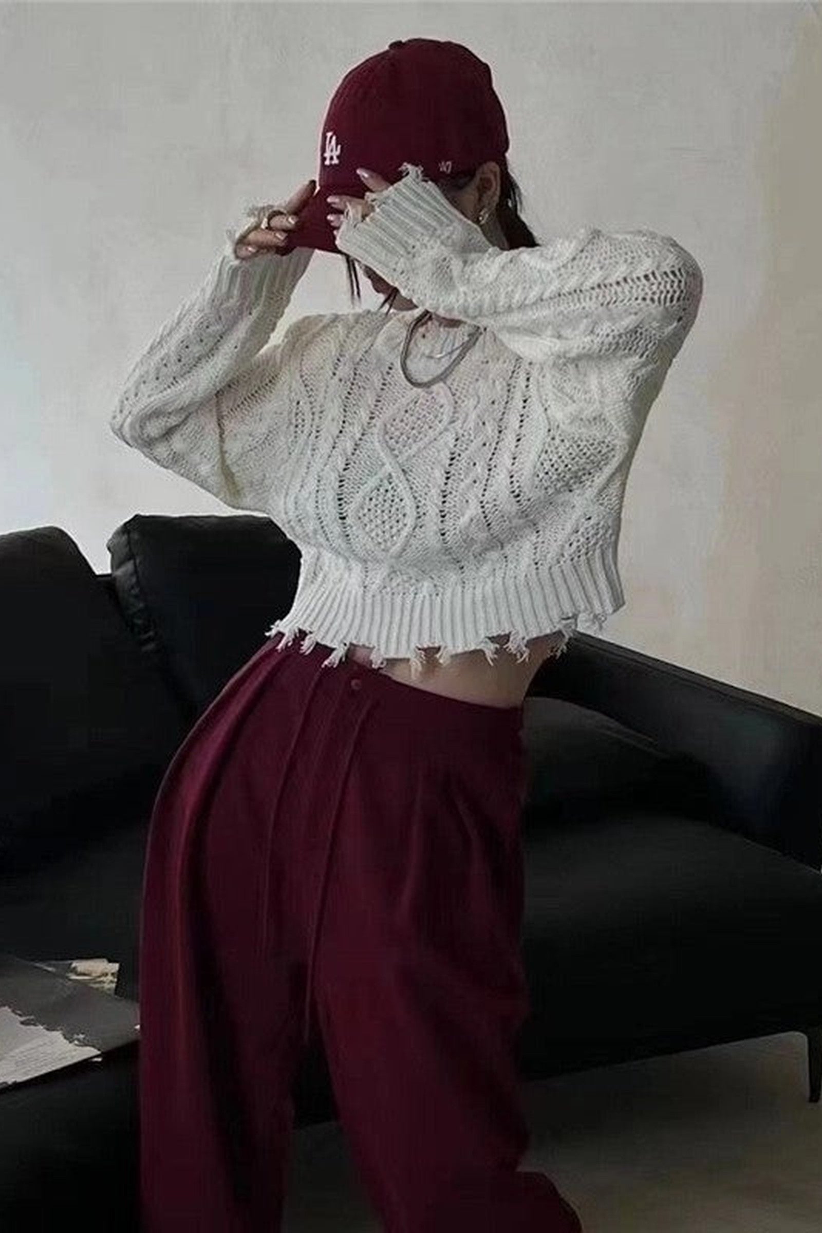 Distressed Cableknit Sweater