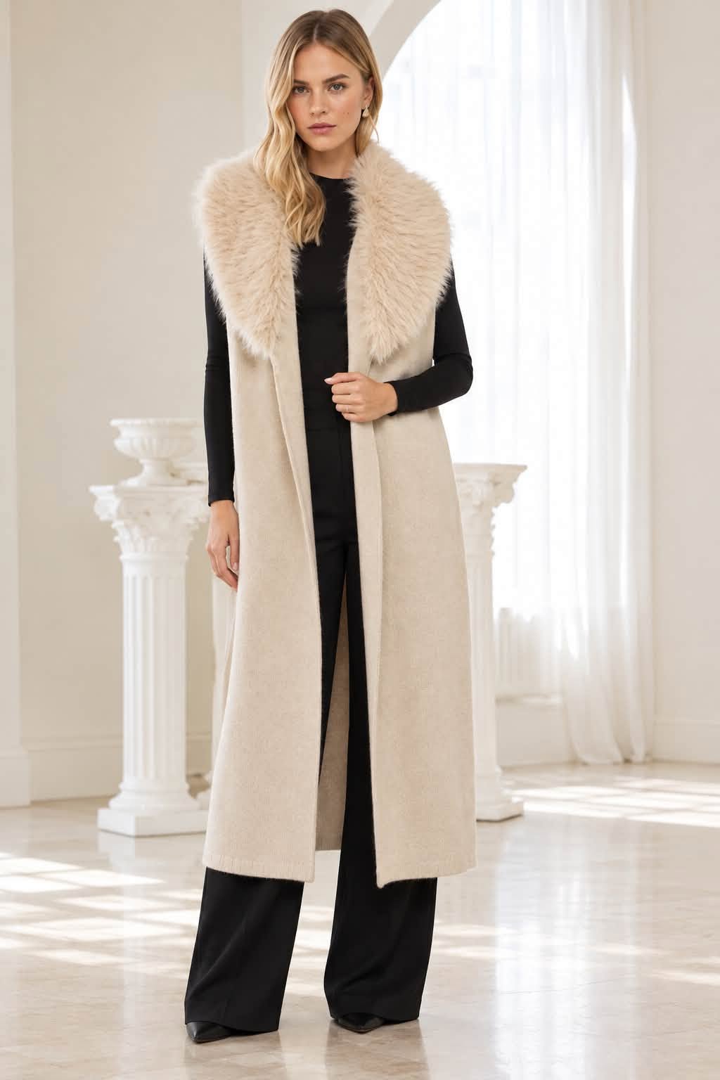 Long Luxe Sweater Coat W/Fur