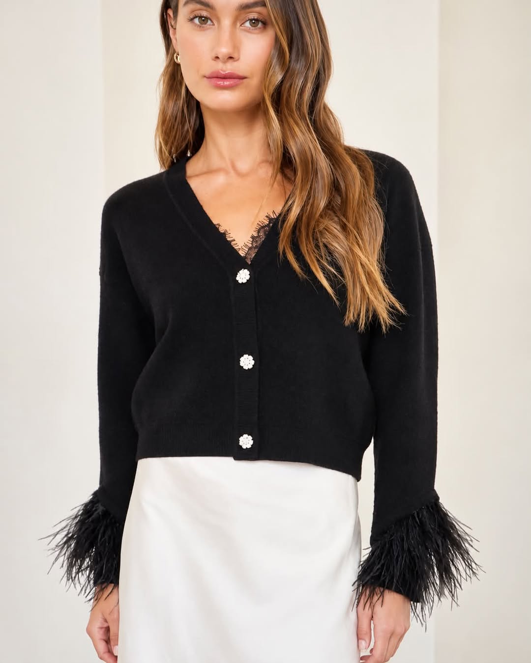 Feather Trim Luxe Sweater
