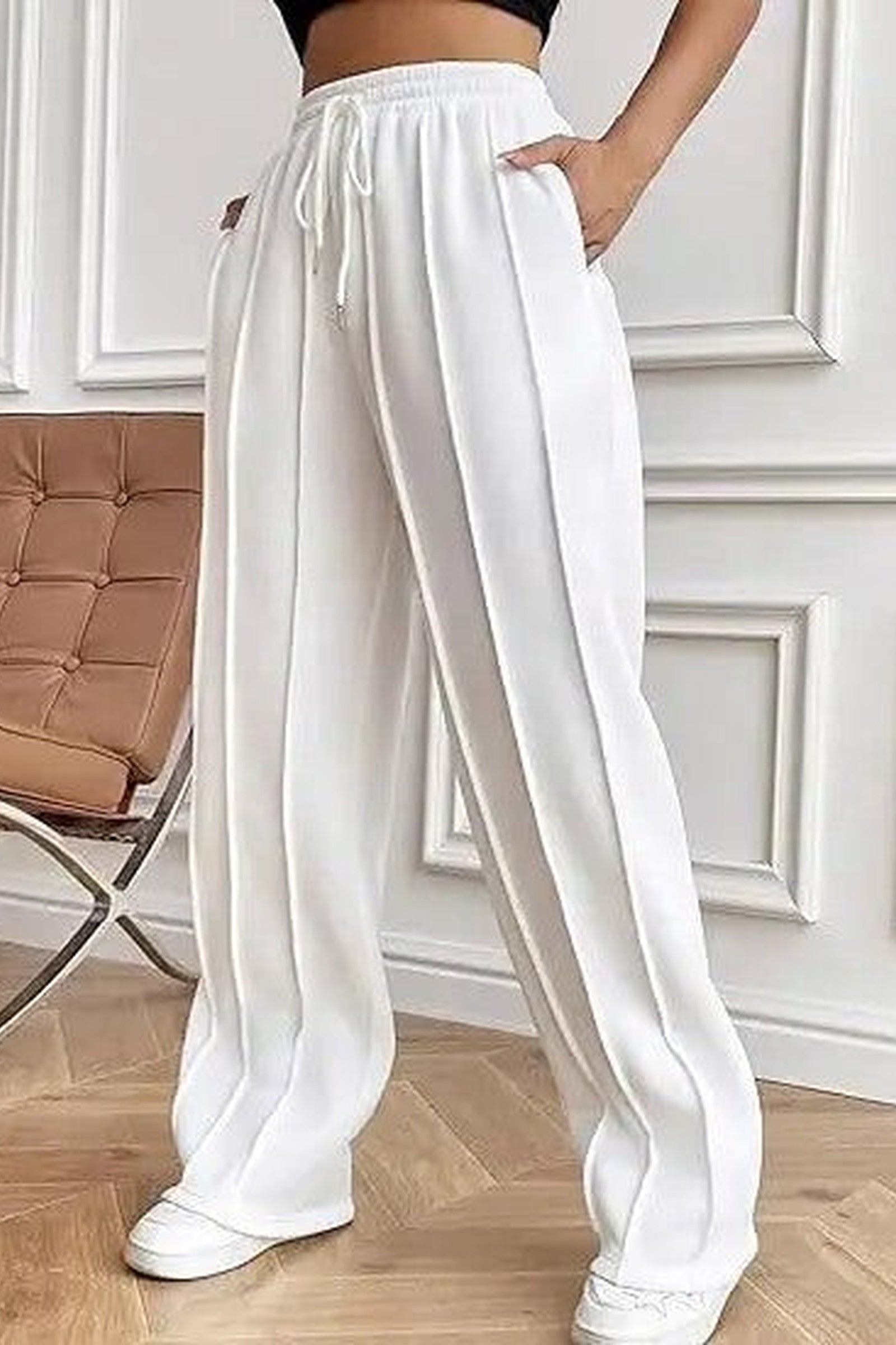 Pleat Front Wide Leg Pants