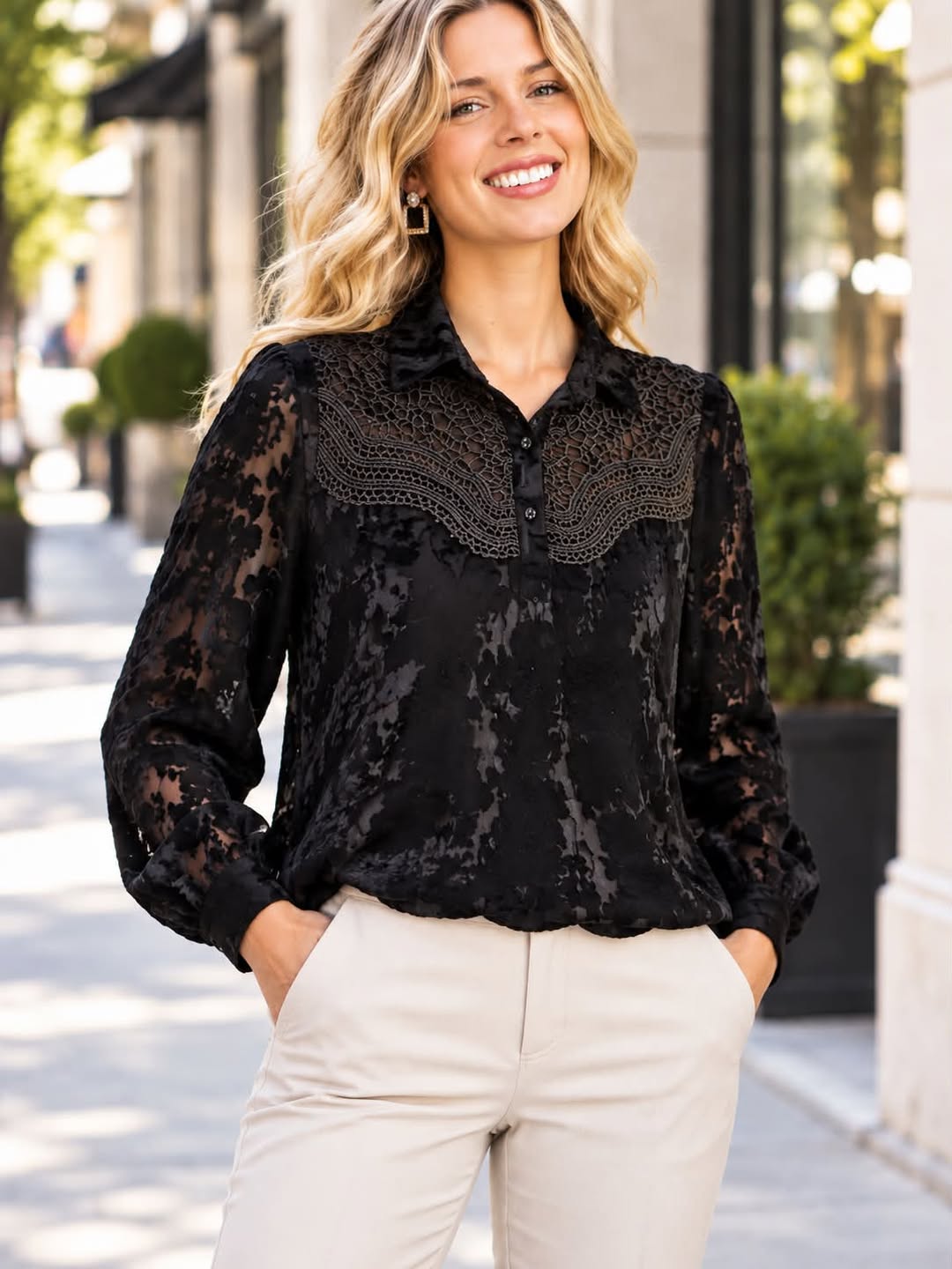 Burnout Velvet Embroidery Blouse