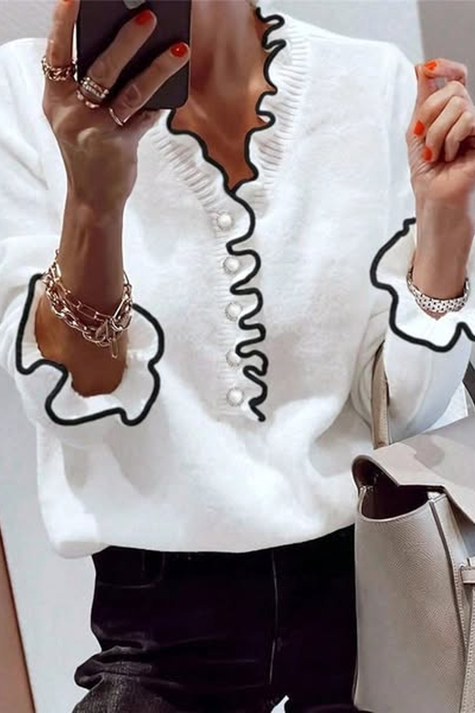 Soft Button Up Ruffle Sweater
