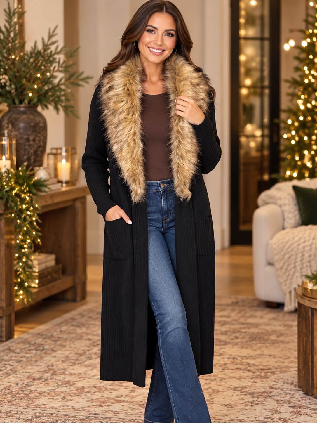 Rib Sweater Maxi Fur
