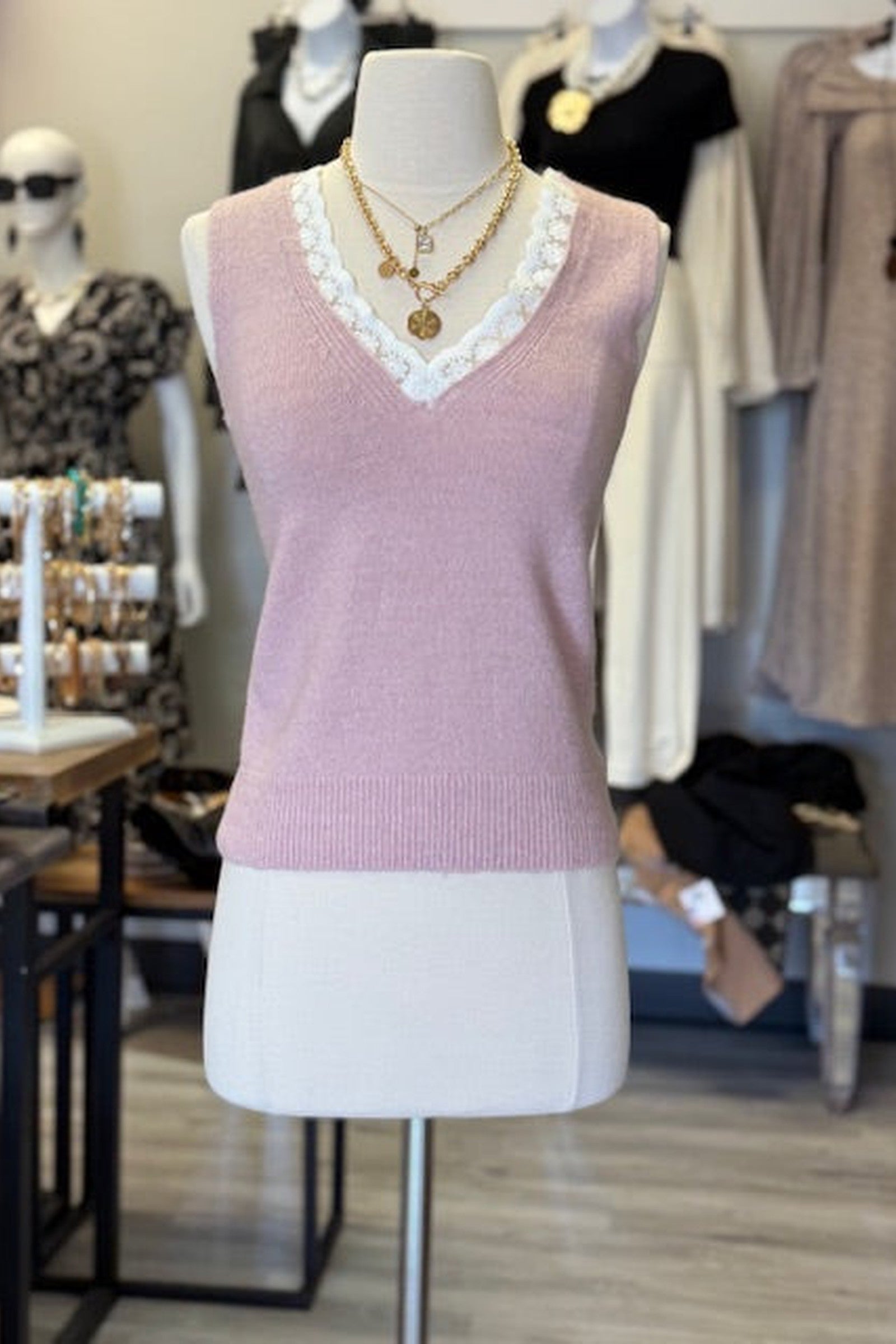 Fringe Neck Sweater Tank