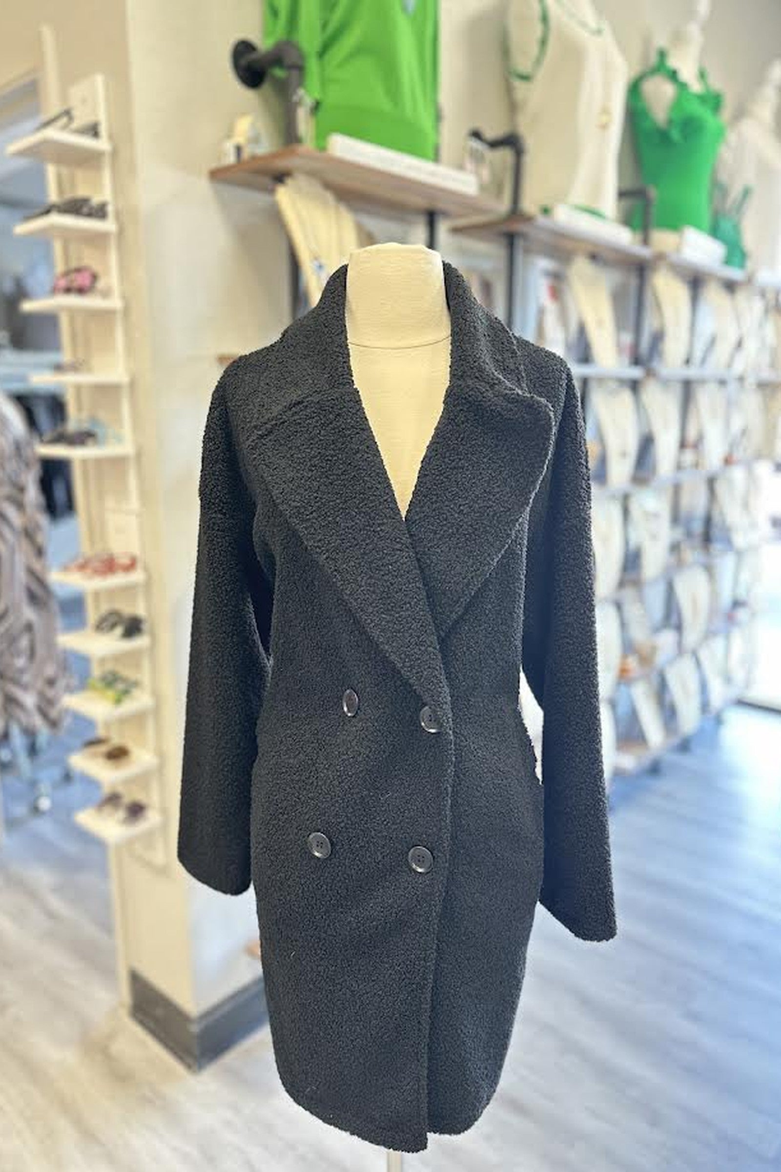 Black Sherpa Midi Coat