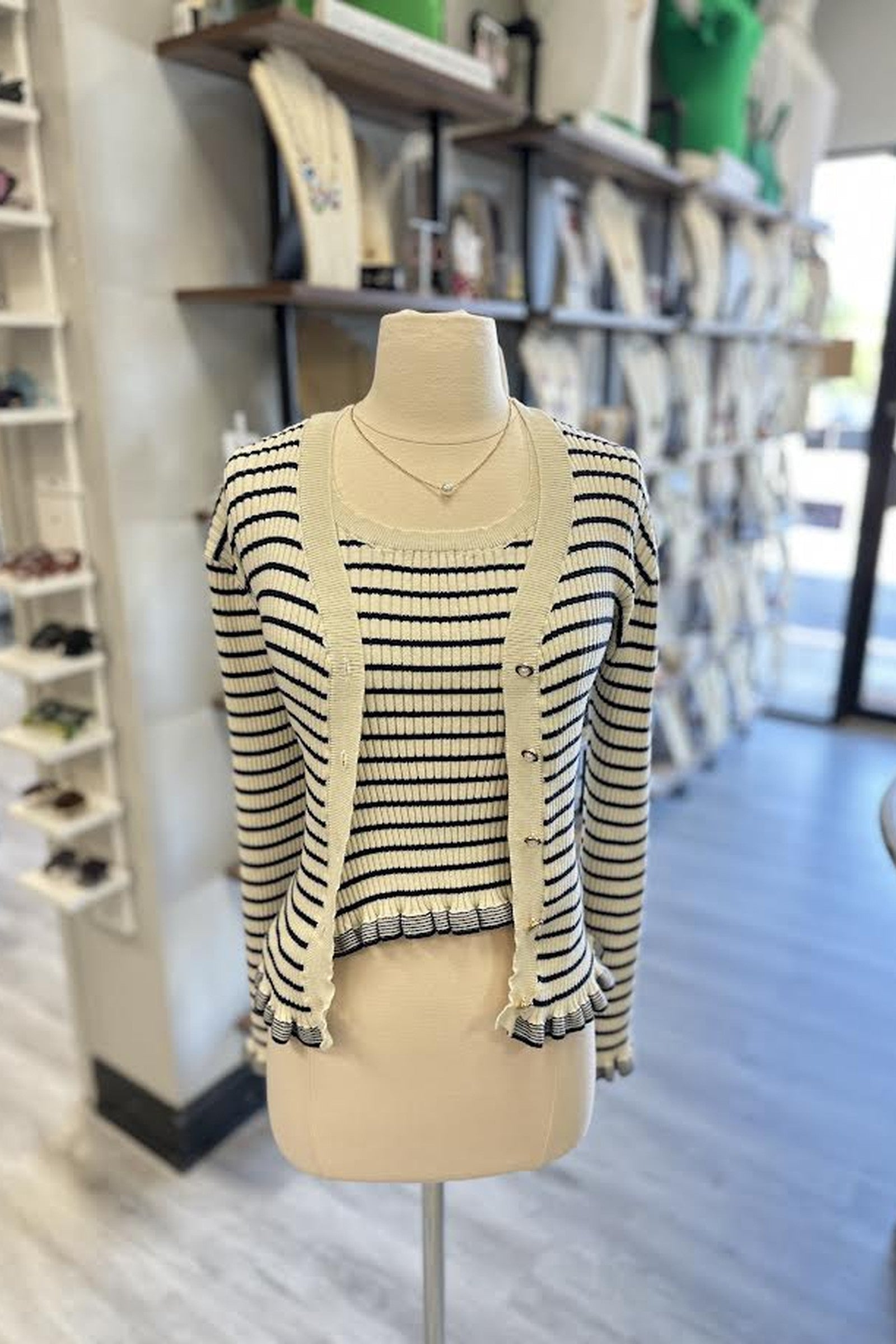 Scallop Stripe Button Up Sweater