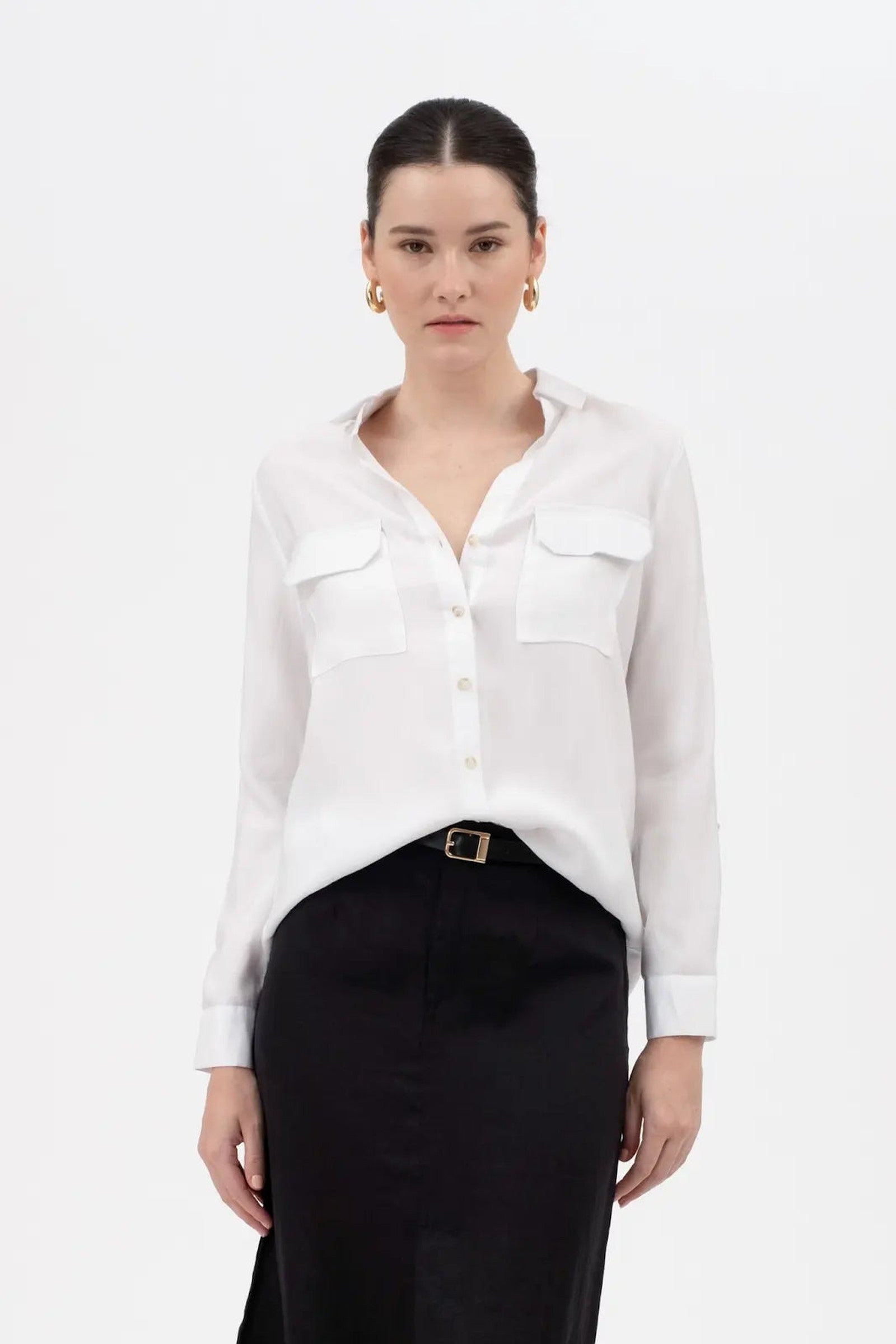 Collared Button Tap Sleeve Top