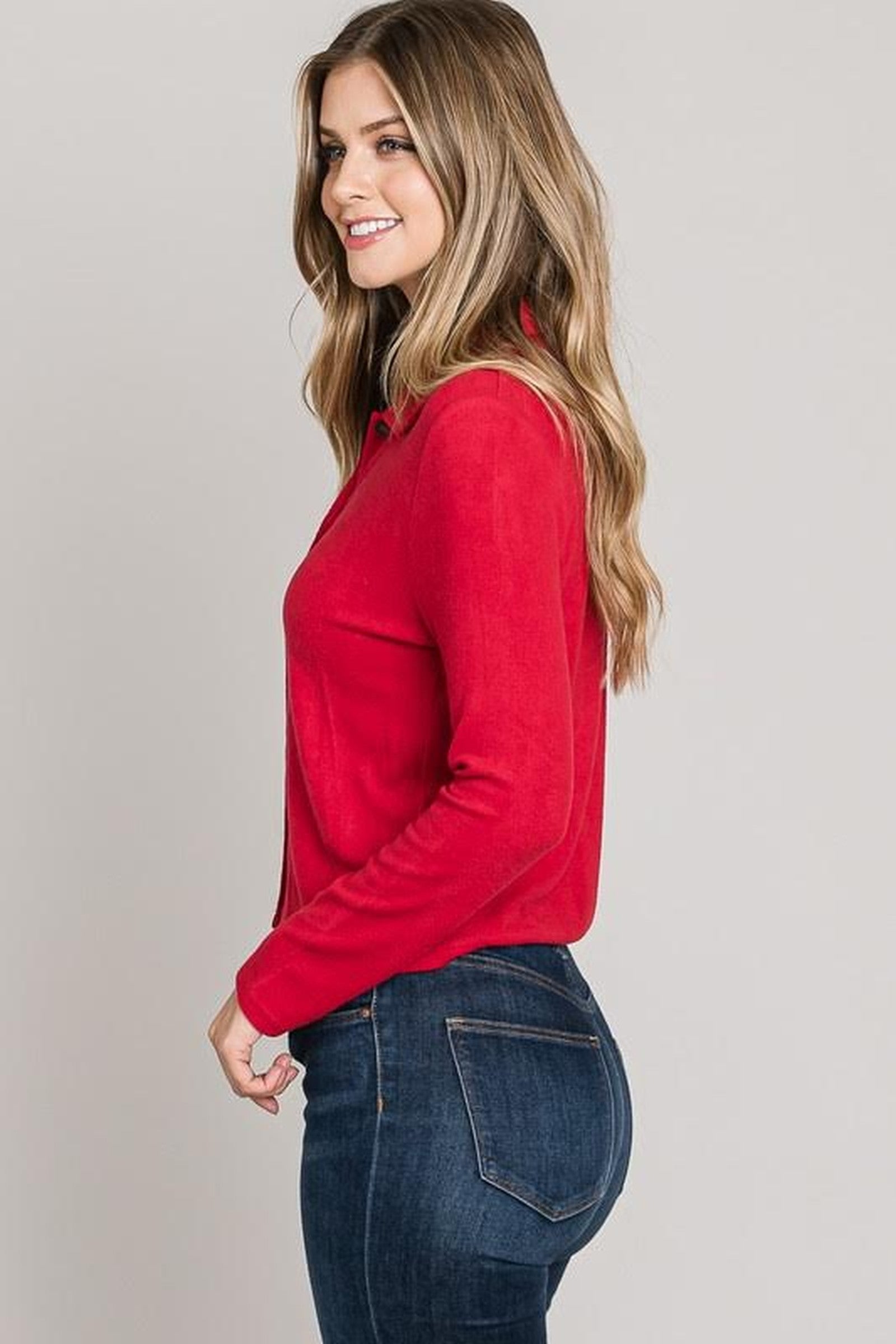 Brushed Knit Button Up