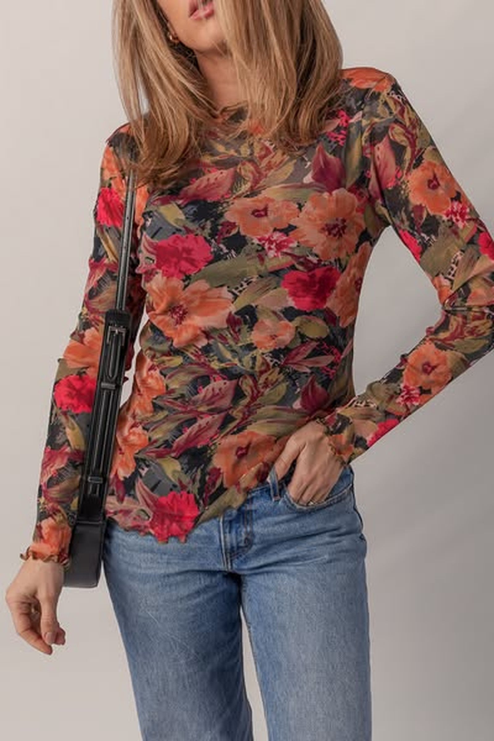 Floral Print Mesh Tee