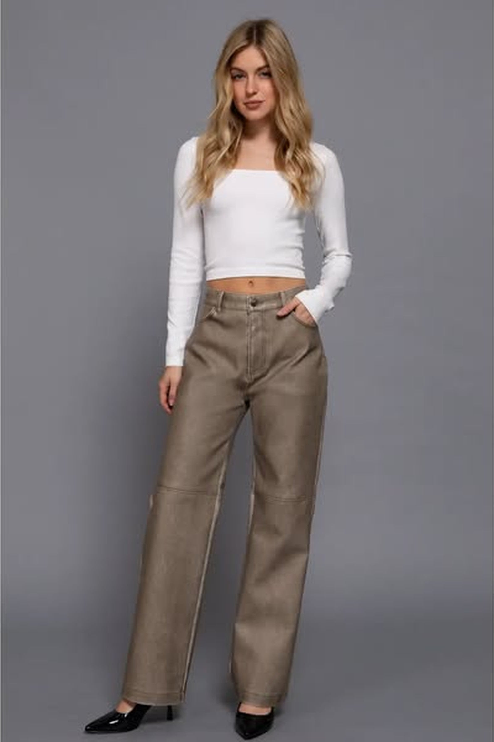 Washed Vegan Leather Pants