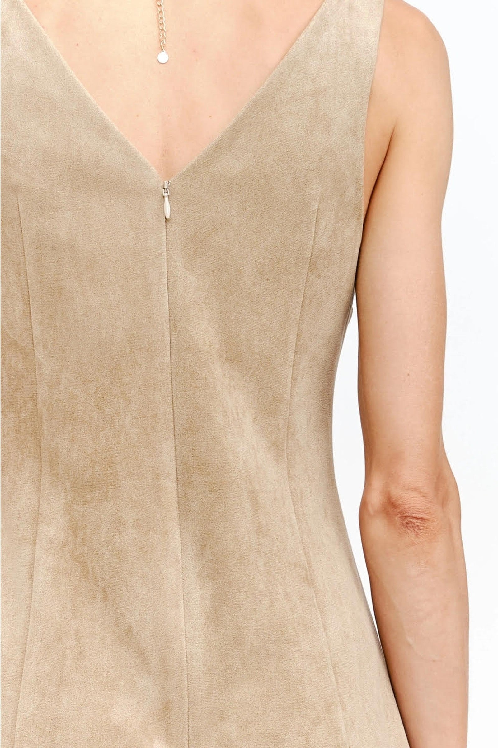 Vegan Suede V Neck Dress