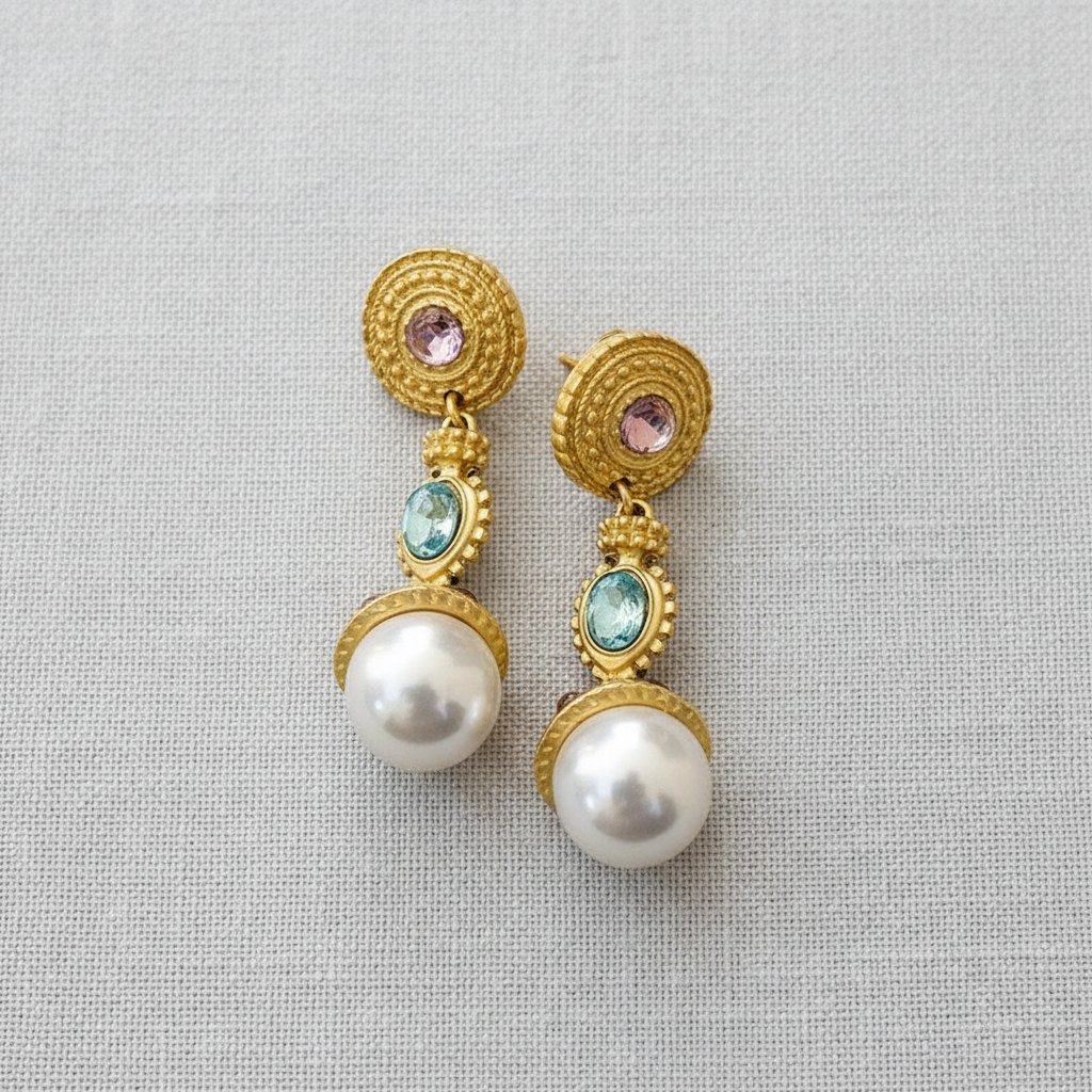 Vintage Geometric Floral Earrings