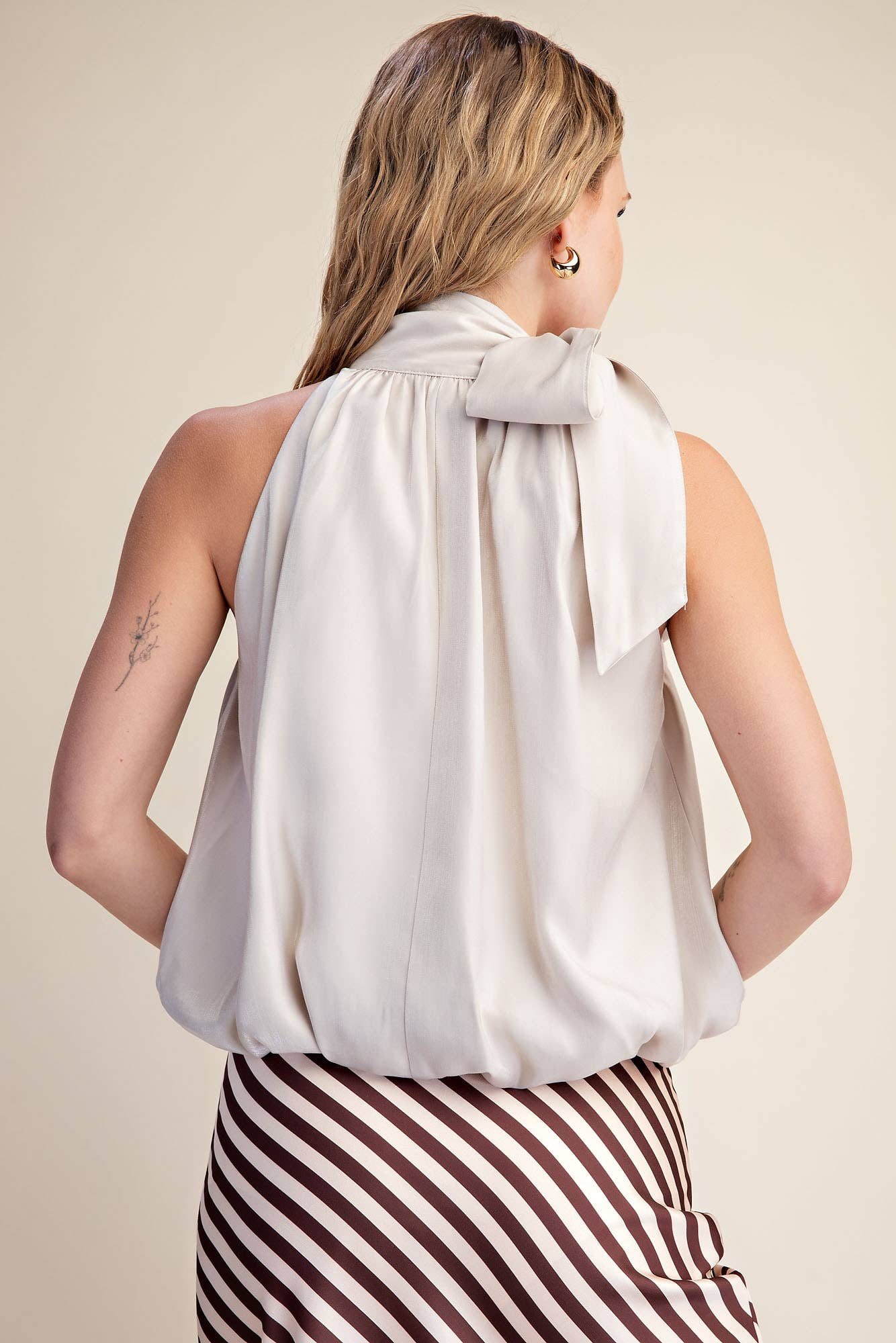 High Neck Tie Wrap Sleeveless Bubble Top