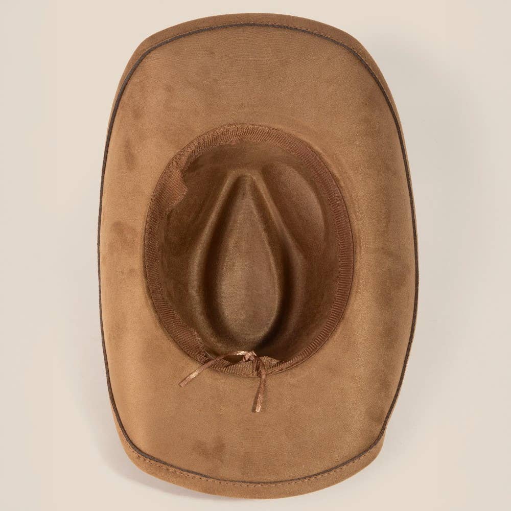Braided And Studded Strap Faux Suede Cowboy Hat