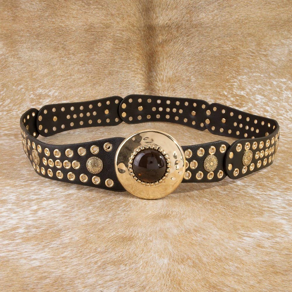 Hammered Circle Buckle Studded Belt