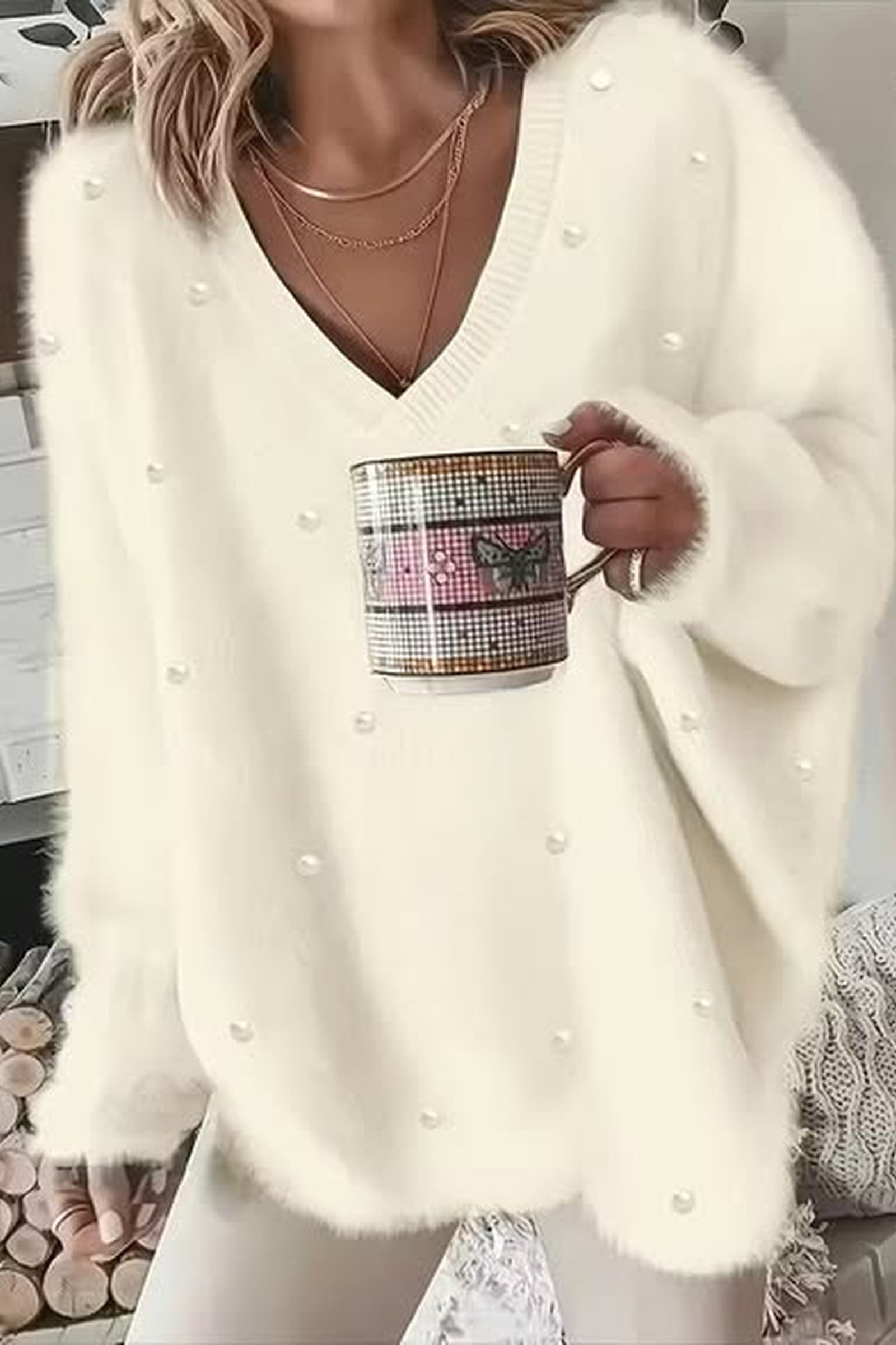 Fuzzy Pearl Sweater