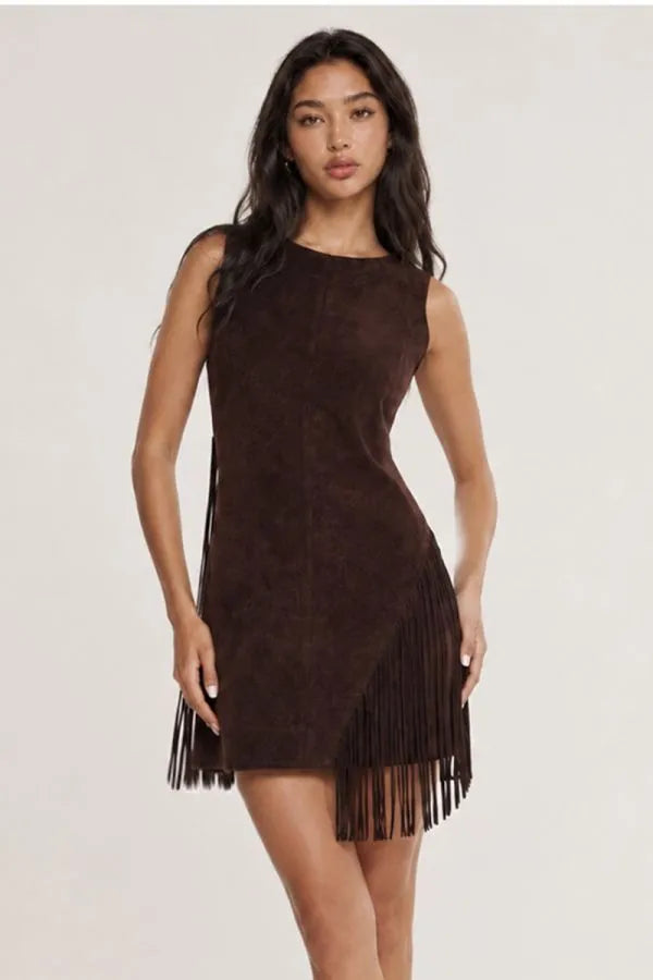 Fringe Vegan Suede Dress