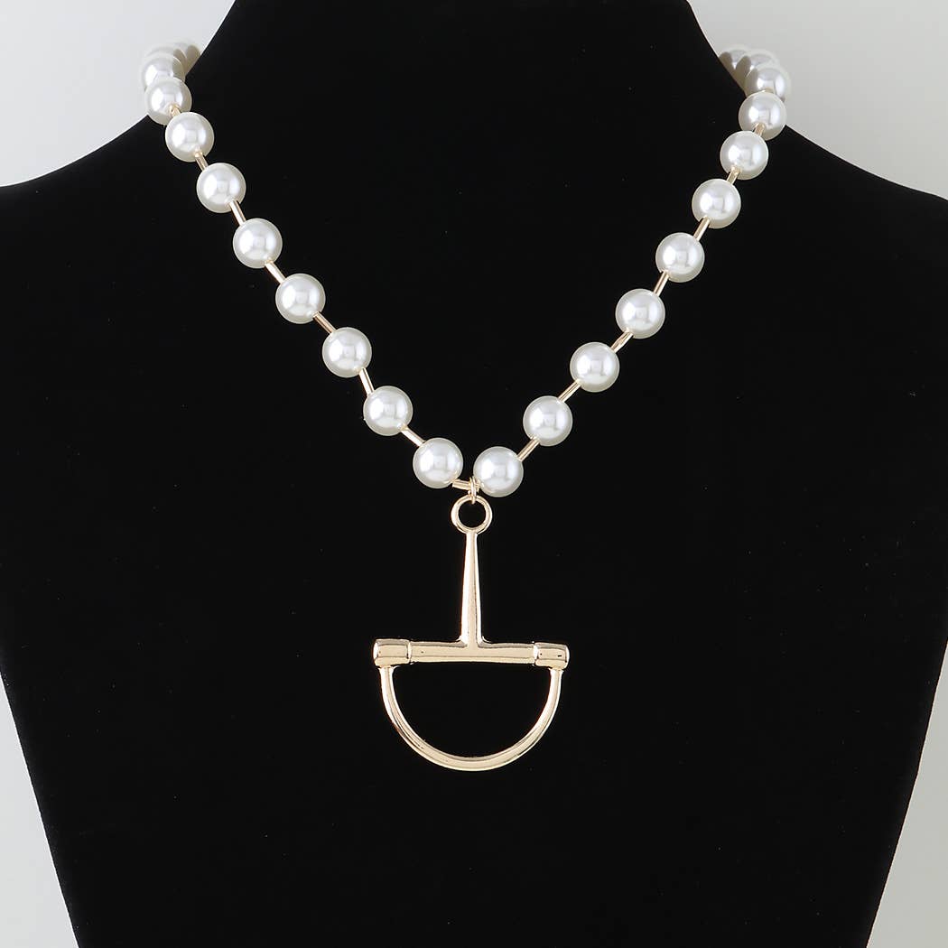 Equestrian Snaffle Bit Faux Pearl Necklace