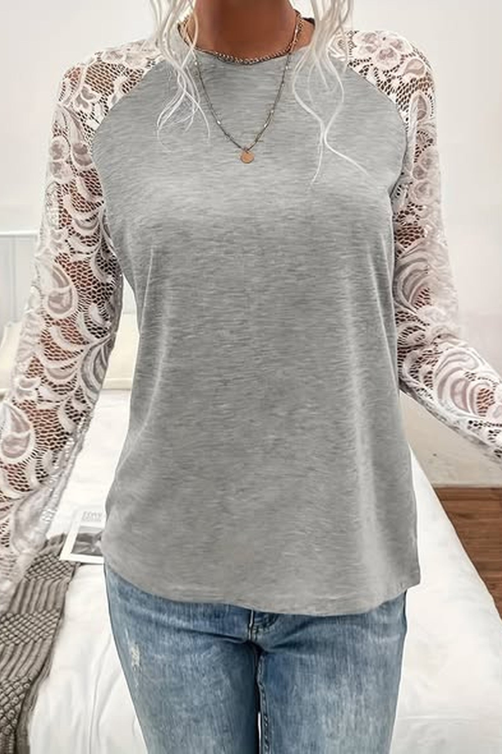 Lace Sleeve Jersey Top