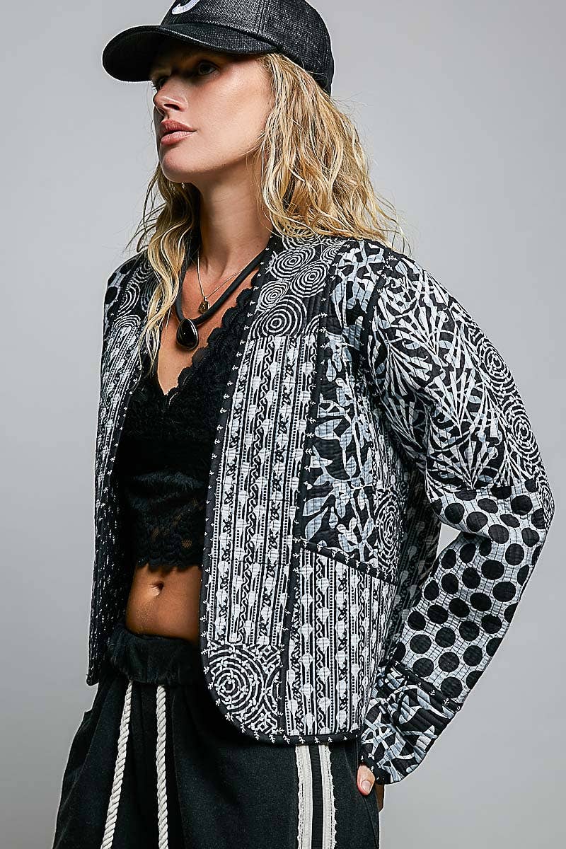Lightweight Contrast Trim Quilted Kimono Jacket