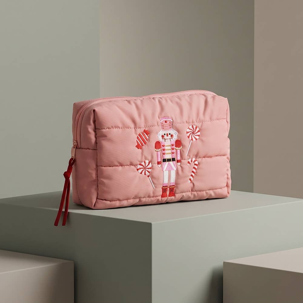 Nutcracker Embroidered Puffer Pouch