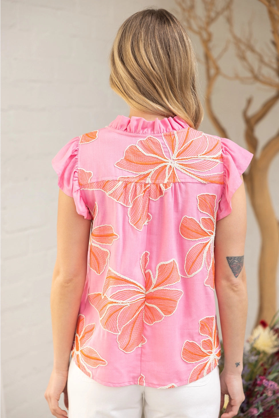 Embroidered Flower Ruffle