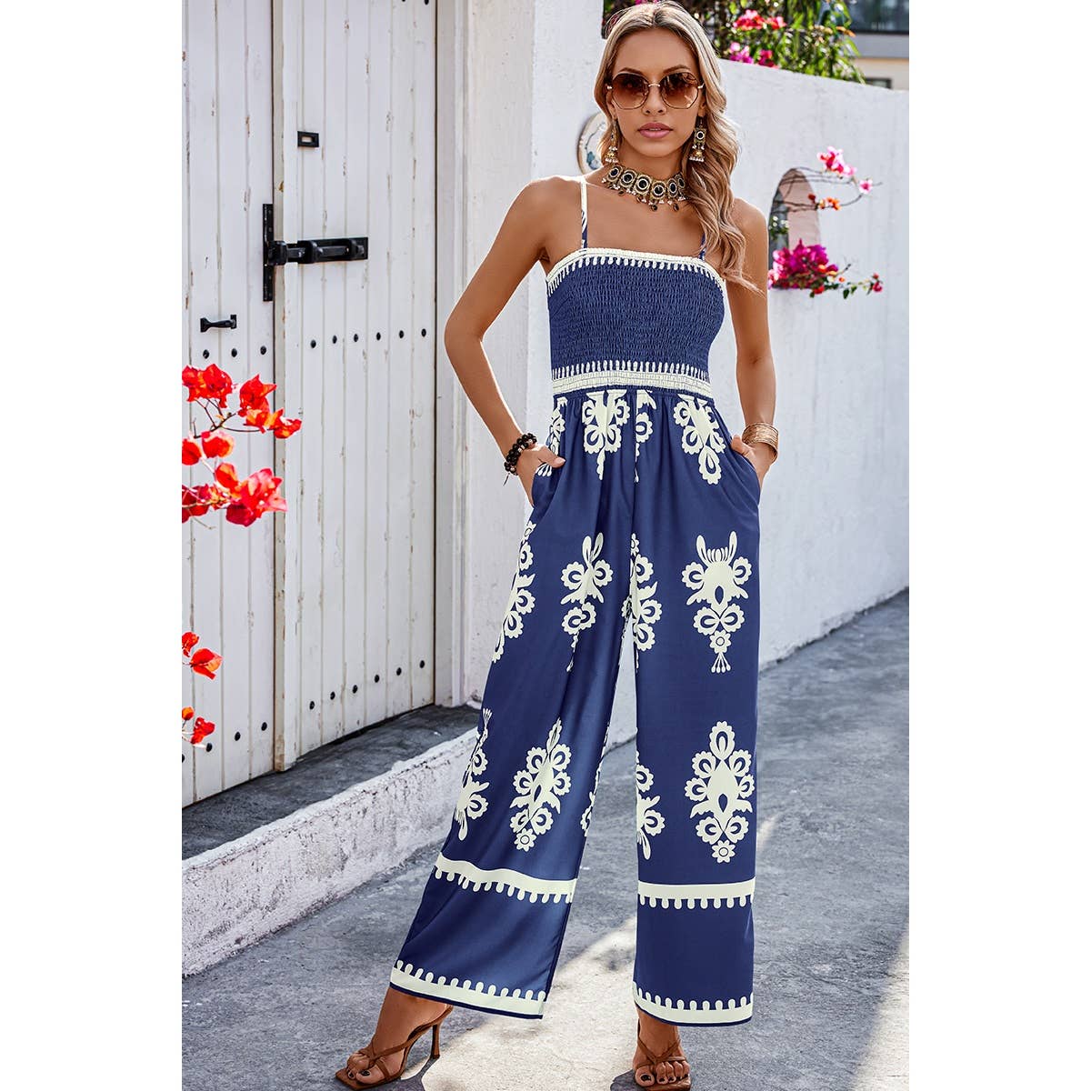 Ruched Printed Jumpsuit