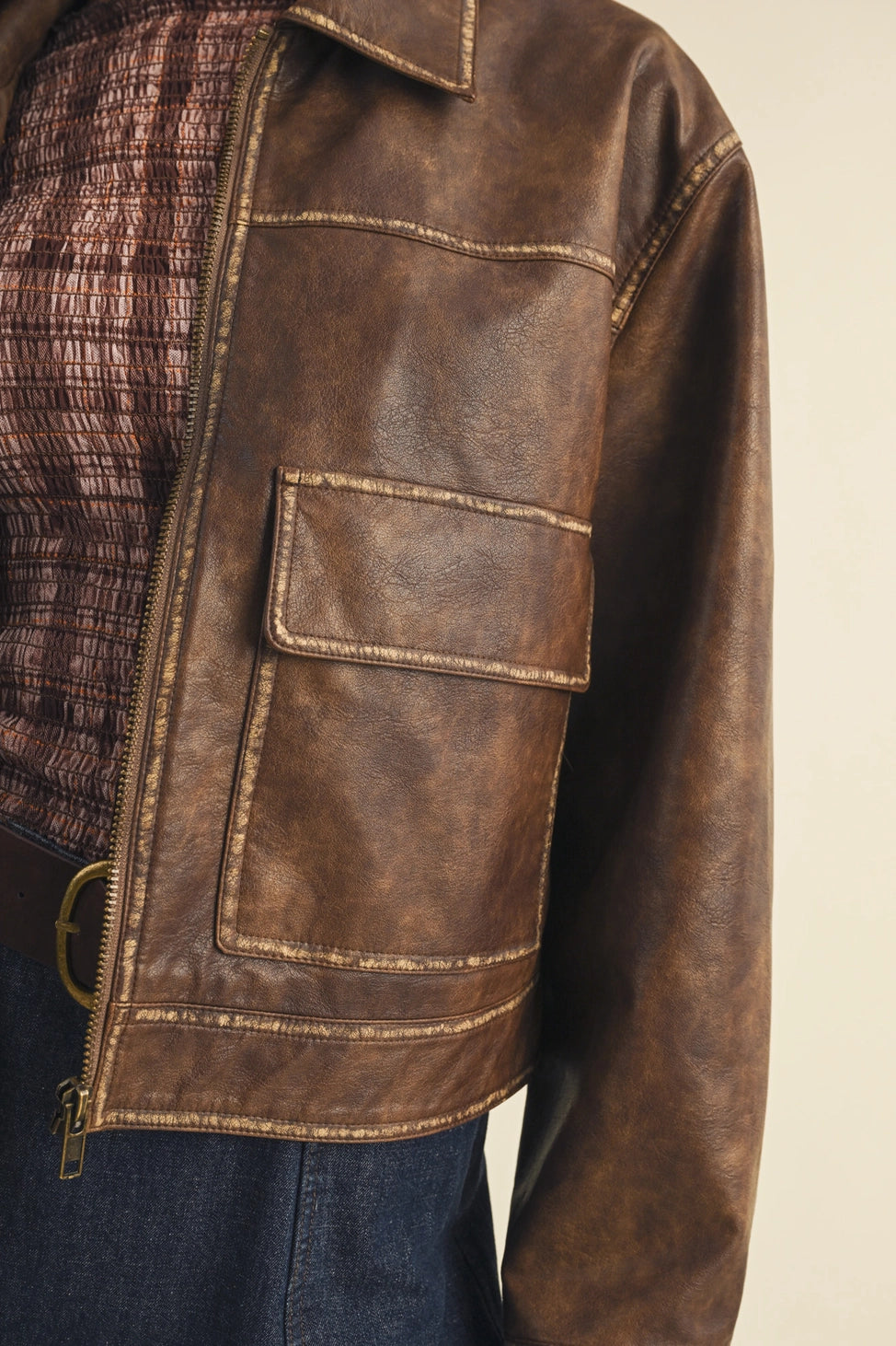 Vegan Leather Distressed Jacket