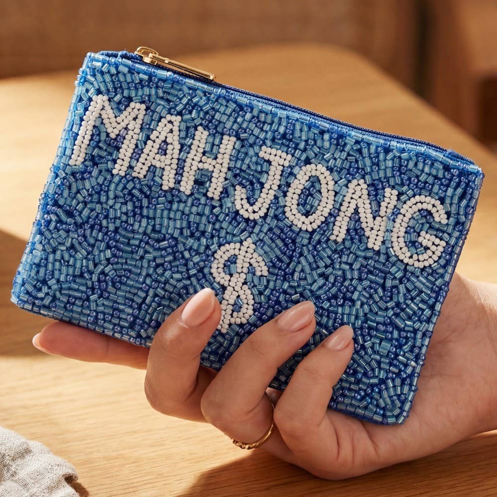 Blue Mahjong Beaded Coin Purse