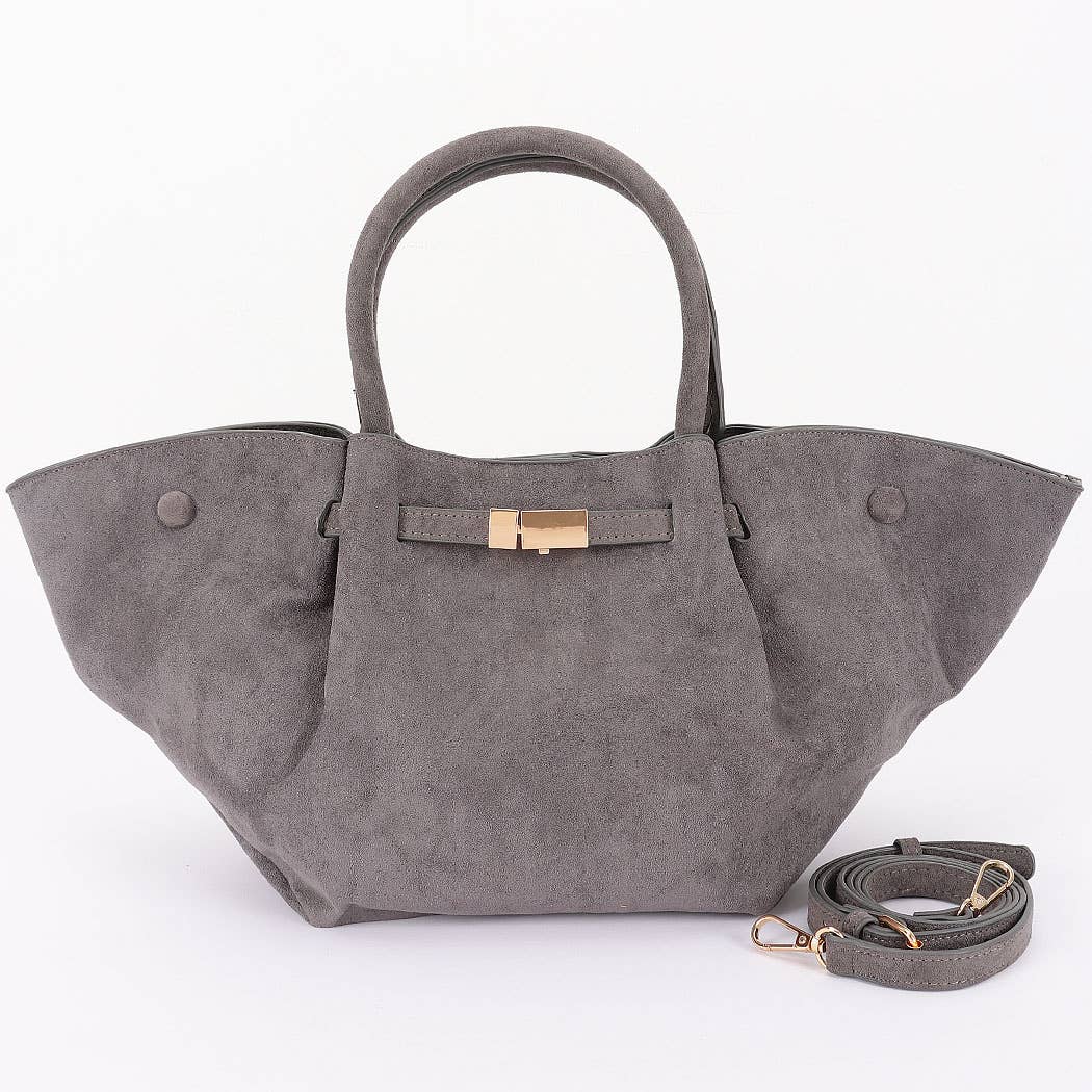 Gold Buckle Suede Tote Bag