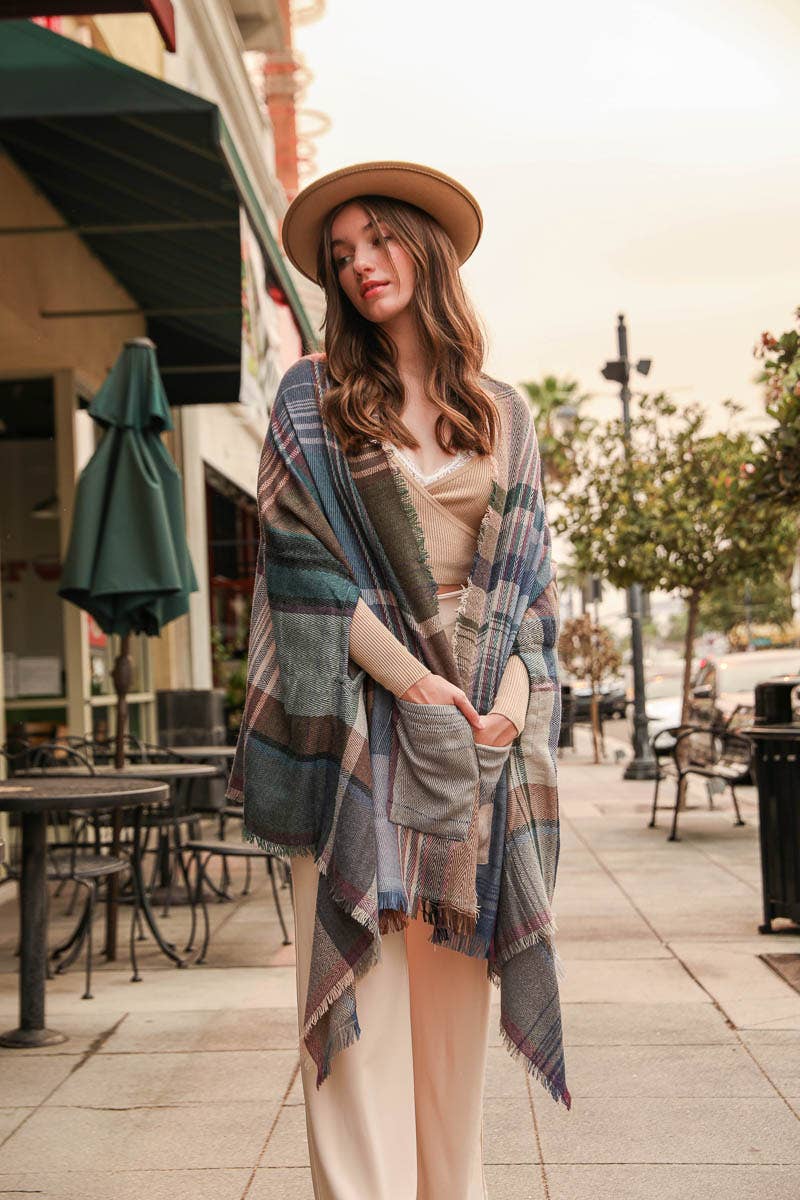 Multicolor Plaid Pocket Ruana