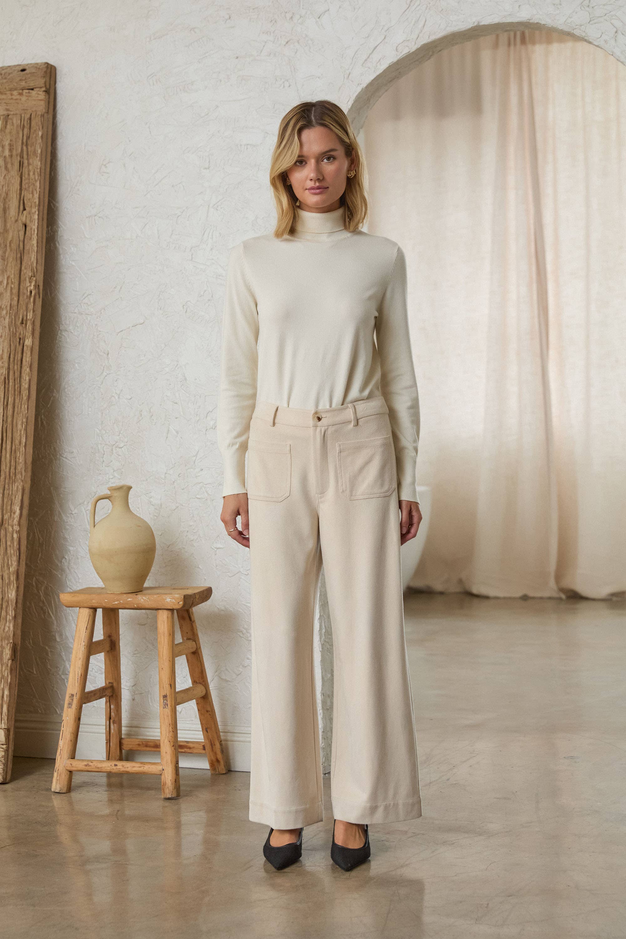 Vegan Suede Wide Leg Pants with Front Pockets