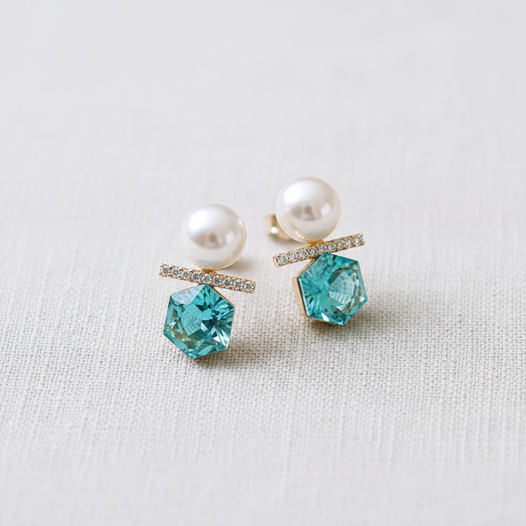 Blue Crystal Pearl Drop Earrings