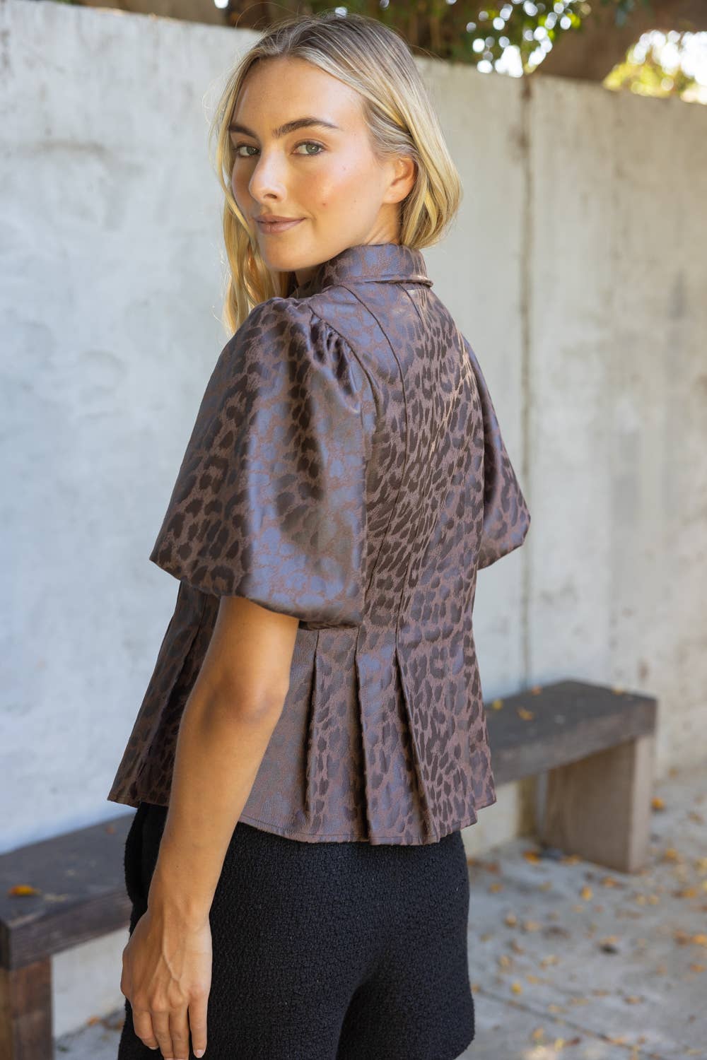 Animal Print Faux Leather Peplum Top