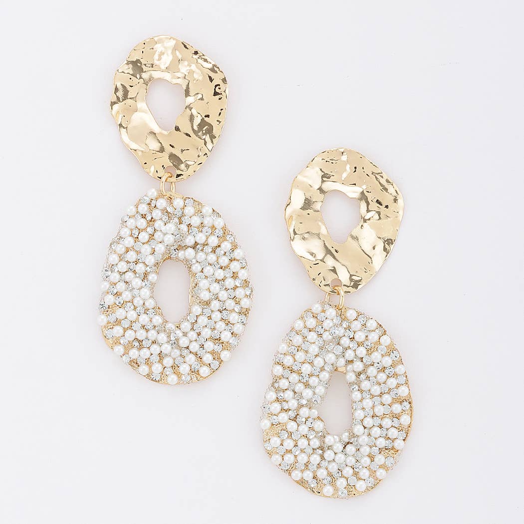 Two-Tier Hammered Pearl Hoop Drop Earrings