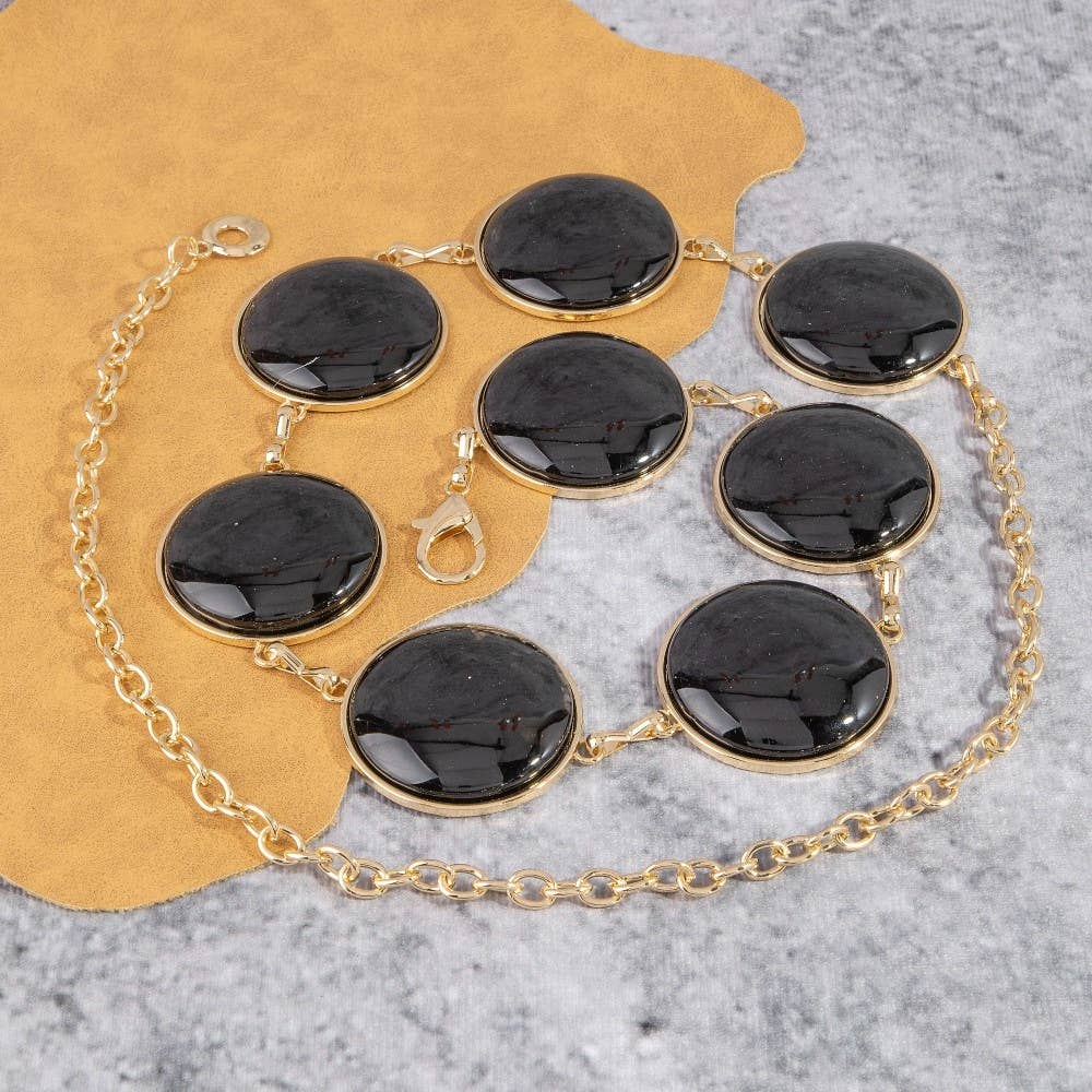 Round Stone Gold Frame Chain Belt