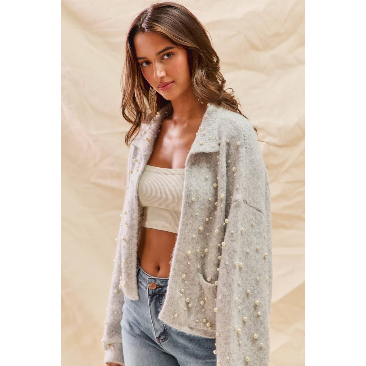 Pearl Embellished Holiday Cardigan