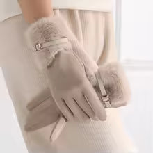 Fur trim Glove With Buckle