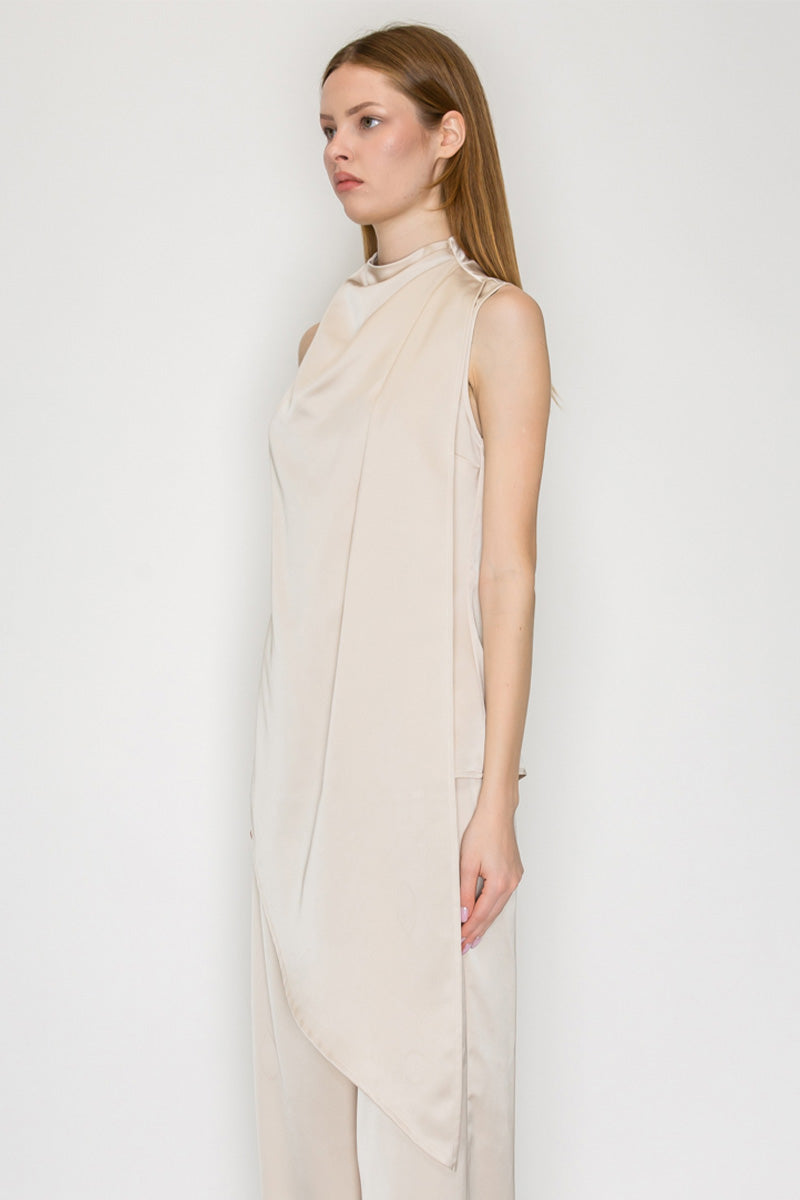 Shoulder Pleat Sleeveless Top