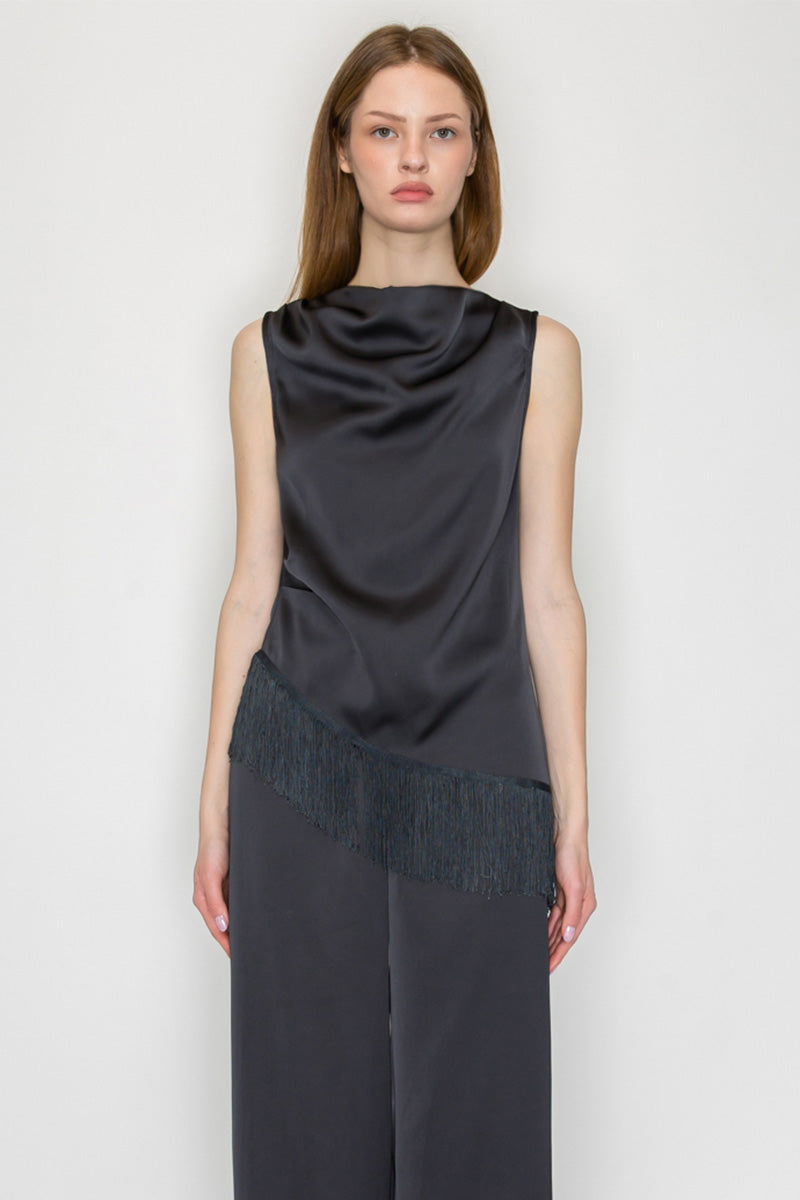 Tassel Cowl Neck Top