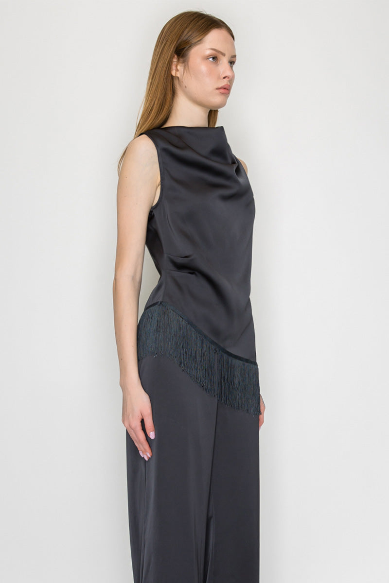 Tassel Cowl Neck Top