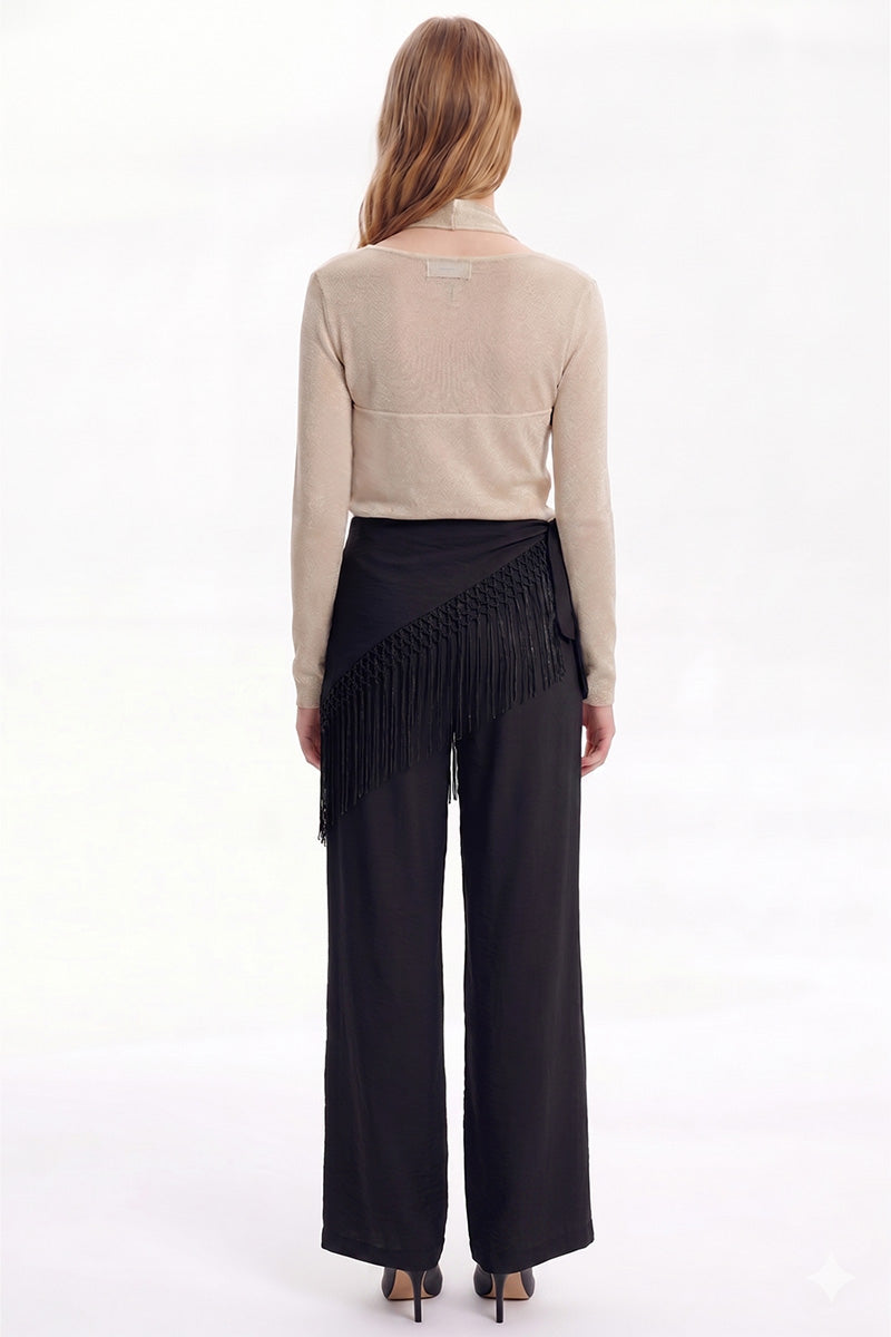 Tailored Pants with Fringe Scarf