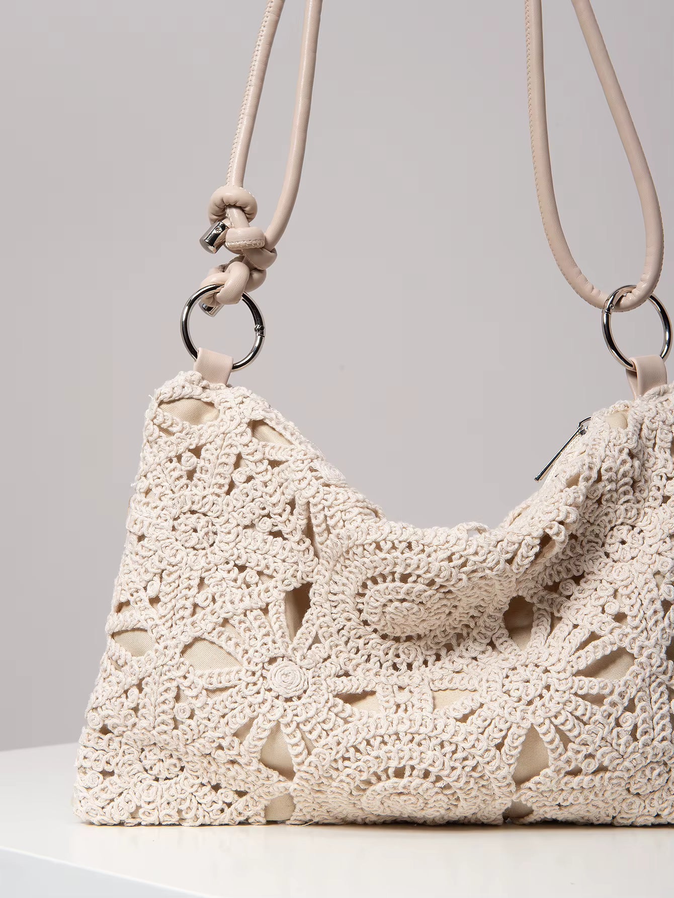 Knoted Handle Crocheted Bag