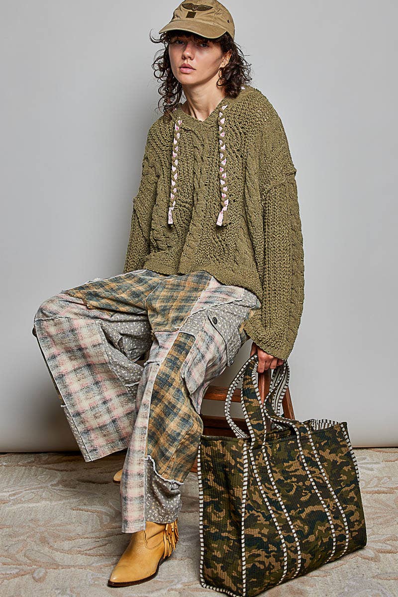 Oversized Quilted Mixed Print Tote Bag